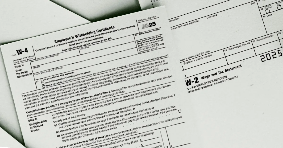 photo of two stacked tax forms: W2 and W4 (featured image: "W2 vs W4: Understanding the Key Differences in Common IRS Forms" article)